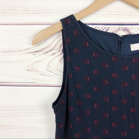 LOFT Navy & Maroon Polka Dot Summer Dress M - Picture 6 of 7